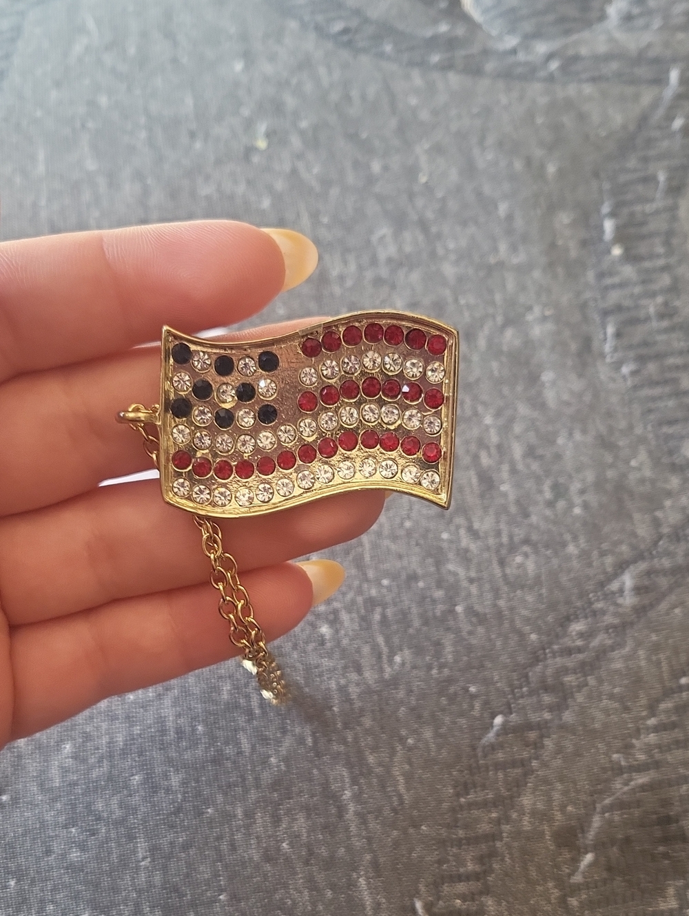 Patriotic Crystal Flag Pendant Necklace - Gold Tone, Red & Clear
